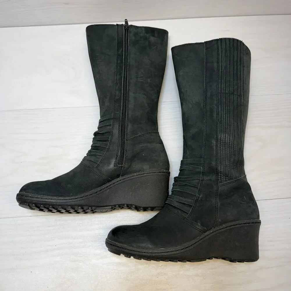 KEEN Zurich High Boot Womens Size 8.5 Black Leather Wedge Heel Mid Calf Side Zip